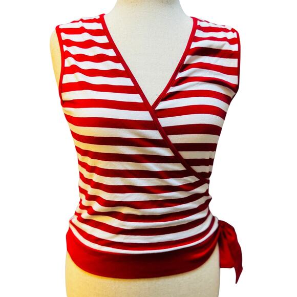 I.N.C. Red & White Striped Wrap Sleeveless Top w/ Side Bow | Size M - Picture 1 of 10